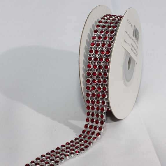 Crystal Rubies Craft Ribbons Trim with Silver and Red Setting 0.75" x 2 Yards