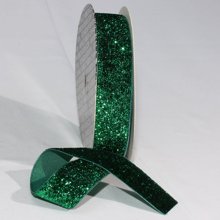 1.5 Diagonal Weave Fabric Ribbon: Emerald Green