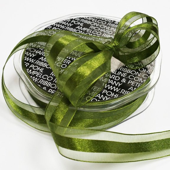 The Ribbon People Forest Green Striped Organdy Margaritte Craft Ribbon 0.5" x 90 Yards