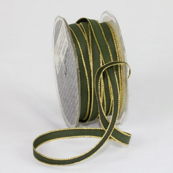 The Ribbon People Forest Green and Gold French Wired Craft Ribbon 0.25" x 108 Yards