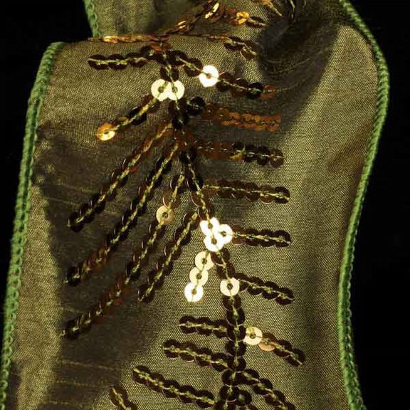 The Ribbon People Forest Green and Gold Milfoil Leaf Sequined Wired Craft Ribbon 4" x 10 Yards