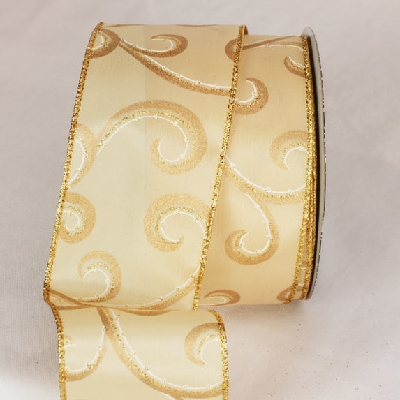 The Ribbon People Glitter Gold and Yellow Swirly Whirl Wired Craft Ribbon 2.5" x 40 Yards