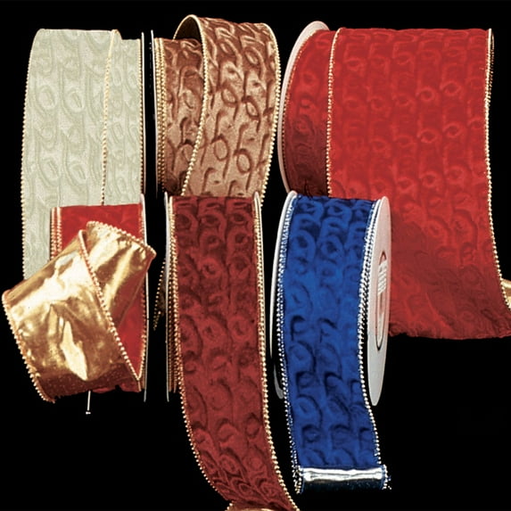 Gold Backed Red Velvet with Gold Pearl Edge Wired Craft Ribbon 3" x 20 Yards