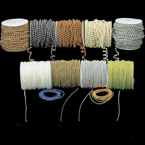 Gold Faux Pearls Wired Craft Ribbon Garland 0.25" x 54 Yards
