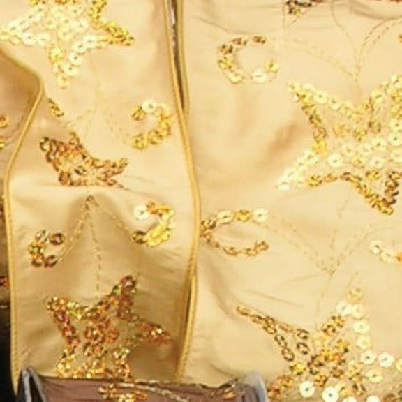 Gold Sequined Stars Wired Craft Ribbon 2.5" x 20 Yards