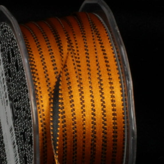 The Ribbon People Gold and Black Double Sided Craft Ribbon with Stitch Edge 0.25" x 110 Yards