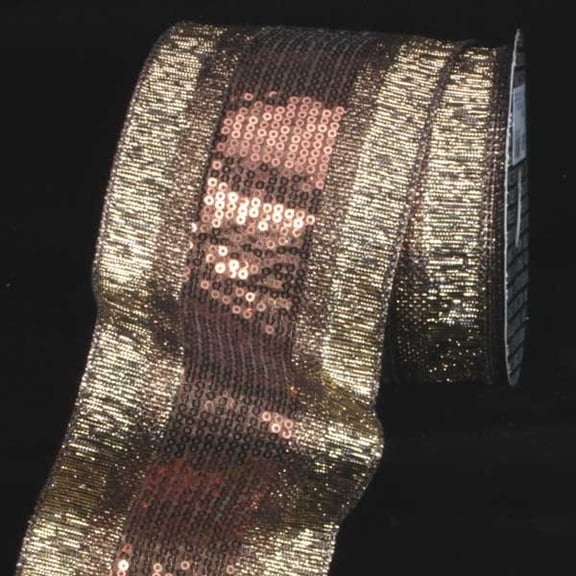 The Ribbon People Gold and Brown Sequined Wired Craft Ribbon 4" x 10 Yards