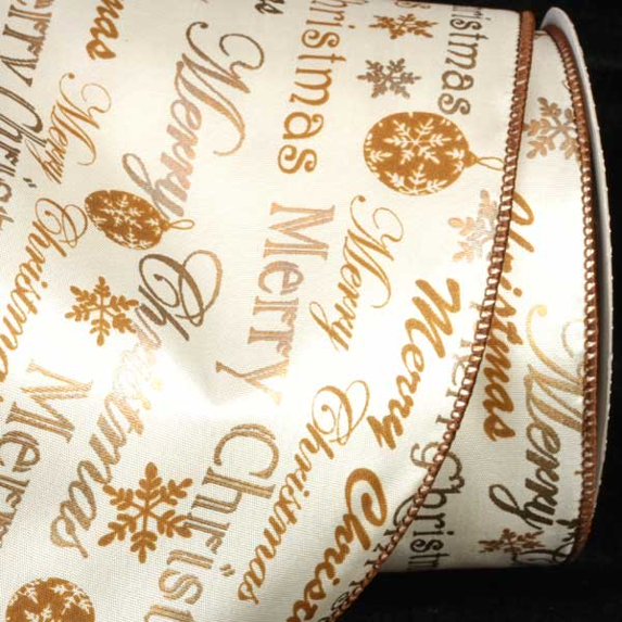 The Ribbon People Gold and White Merry Christmas Wired Craft Ribbon 5" x 20 Yards