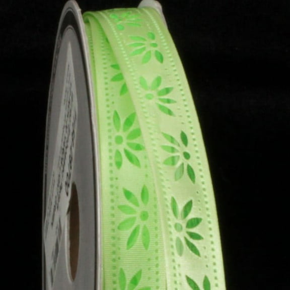 The Ribbon People Green Embossed Flower Petal Printed Wired Craft Ribbon 0.5" x 80 Yards