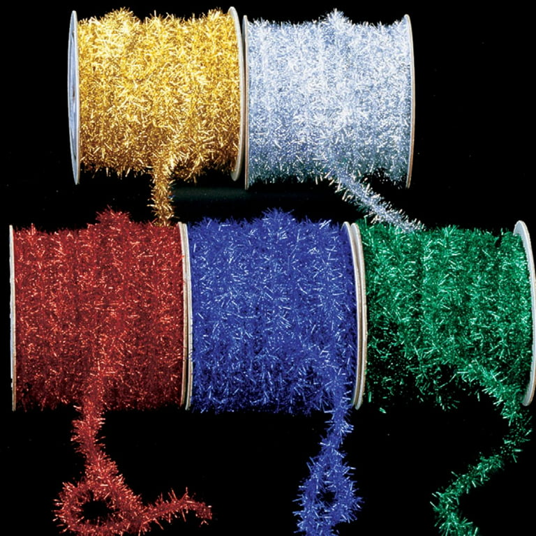 The Ribbon People Green Thick and Fuzzy Glitter-cord Wired Craft Ribbon 0.375 x 55 Yards