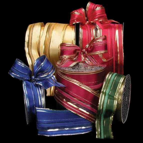 The Ribbon People Green and Gold Colored Elegant Lines Woven Wired Craft Ribbon 2.5" x 25 Yards