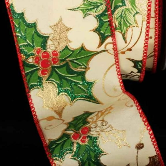 The Ribbon People Green and Gold Mistletoe Christmas Wired Craft Ribbon 2.5-Inch x 20 Yards
