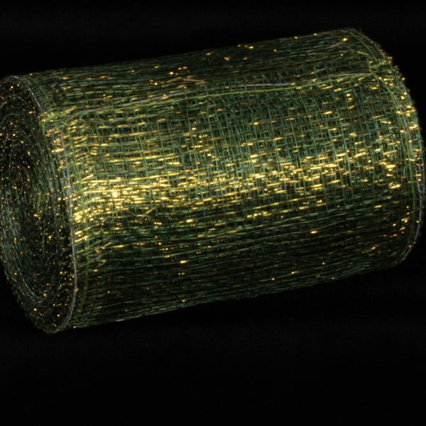 The Ribbon People Green and Gold Wired Sinamay Abaca Fiber Ribbon 5