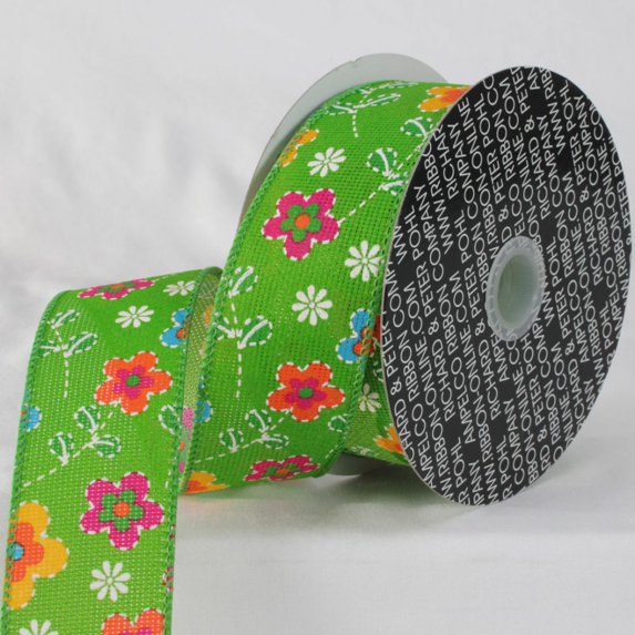 The Ribbon People Green and Orange Floral Ribbon 2" x 20 Yards