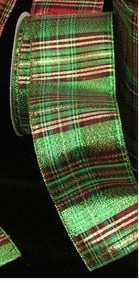The Ribbon People Green and Red Glitter Christmas Plaid 3" x 40 Yards