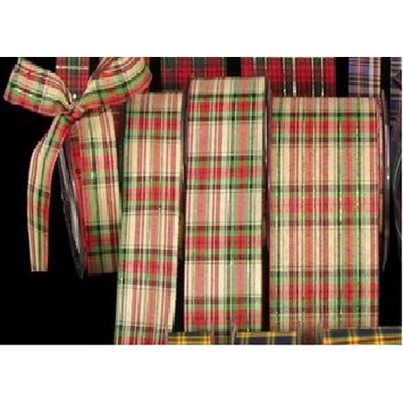 The Ribbon People Green and Red Tartan Cut Edge Craft Ribbon 2.75" x 66 Yards