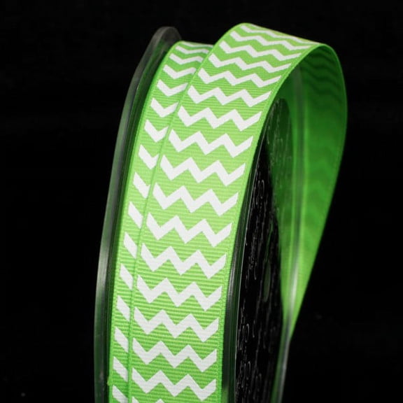 The Ribbon People Green and White Chevron Grosgrain Craft Ribbon 0.75" x 120 Yards