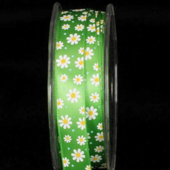 The Ribbon People Green and White Inga's Flower Print Craft Ribbon 0.5" x 108 Yards