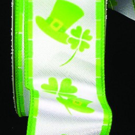 The Ribbon People Green and White Shamrock Print Wired St. Patrick's ...