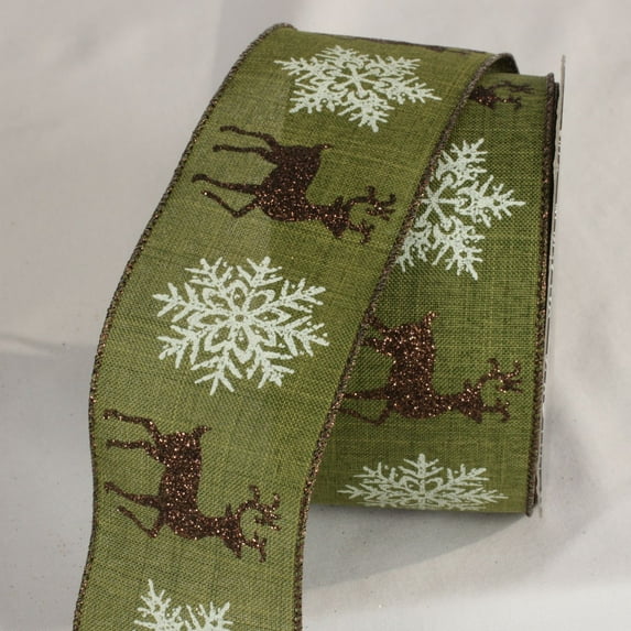 The Ribbon People Green and White Snowflake Print Wired Craft Ribbon 2.5" x 20 Yards