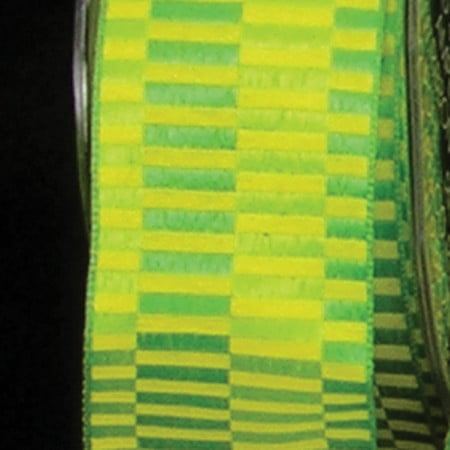 The Ribbon People Green and Yellow Retro Blocks Woven Taffeta Wired ...