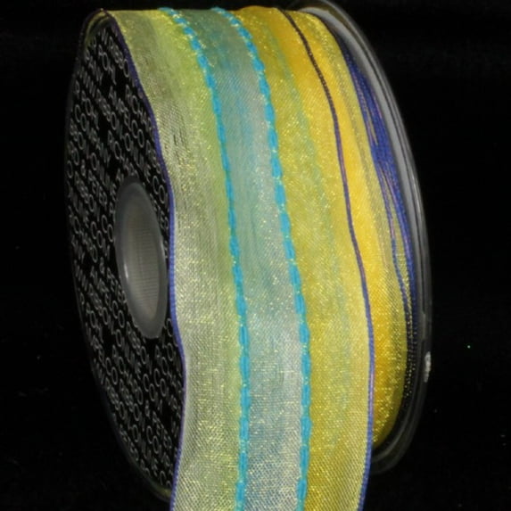 The Ribbon People Green and Yellow Striped Wired Craft Ribbon 1.5" x 54 Yards
