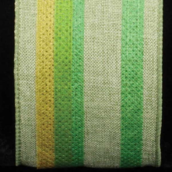 Green and Yellow Wired Craft Ribbon with Stripes 2.5" x 20 Yards