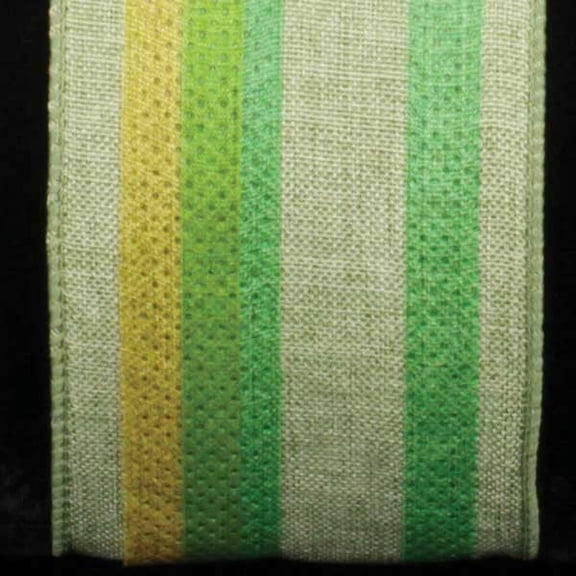 The Ribbon People Green and Yellow Wired Craft Ribbon with Stripes 2.5" x 20 Yards