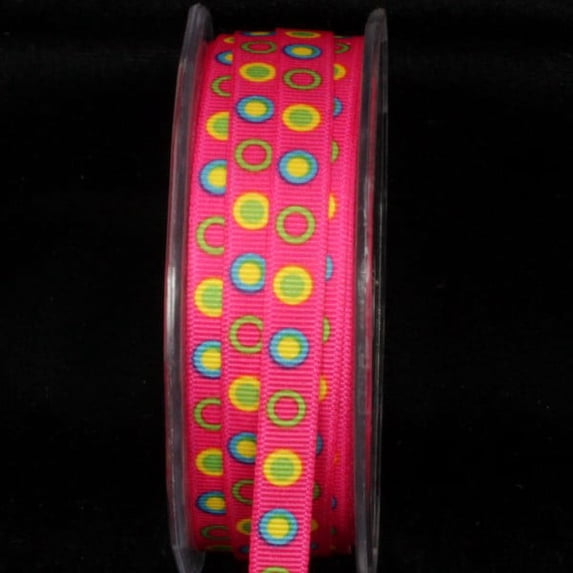 The Ribbon People Hot Pink and Yellow Polka Dot Wired Craft Ribbon 0.25" x 108 Yards