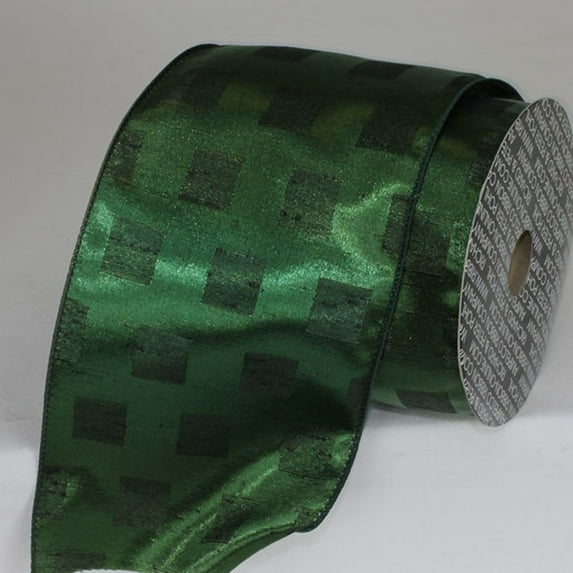 The Ribbon People Hunter Green and Black Squares Metallic Wired Craft Ribbon 5" x 20 Yards