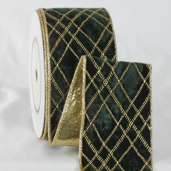 The Ribbon People Hunter Green and Gold Colored Diamond Patterned Craft Ribbon 3" x 20 Yards