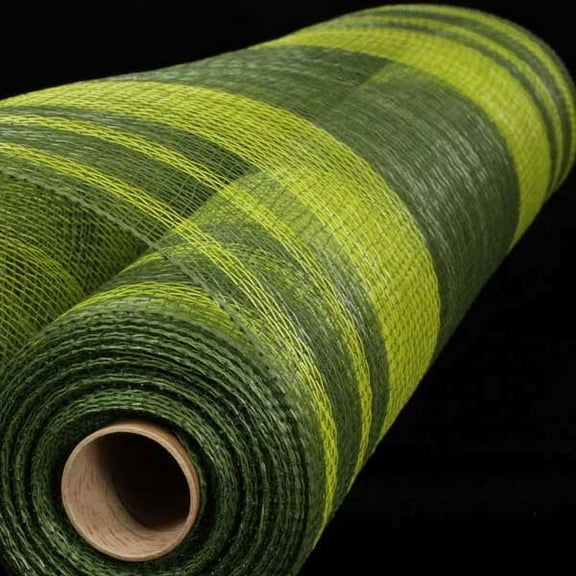 The Ribbon People Hunter and Light Green Striped Deco Mesh Craft Ribbon 21" x 40 Yards
