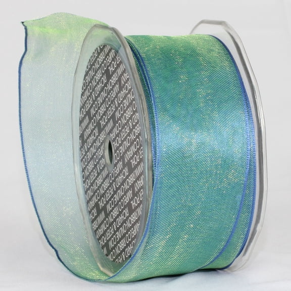The Ribbon People Ice Blue and Green Crystal Wired Edge Craft Ribbon 1.5" x 27 Yards