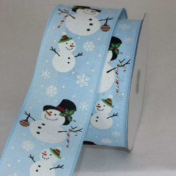 The Ribbon People Ice Blue and White Christmas Snowman Ribbed Wired Craft Ribbon 2.5" x 20 Yards