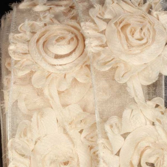 The Ribbon People Ivory 3D Flower Wired Craft Ribbon 2.25" x 10 Yards