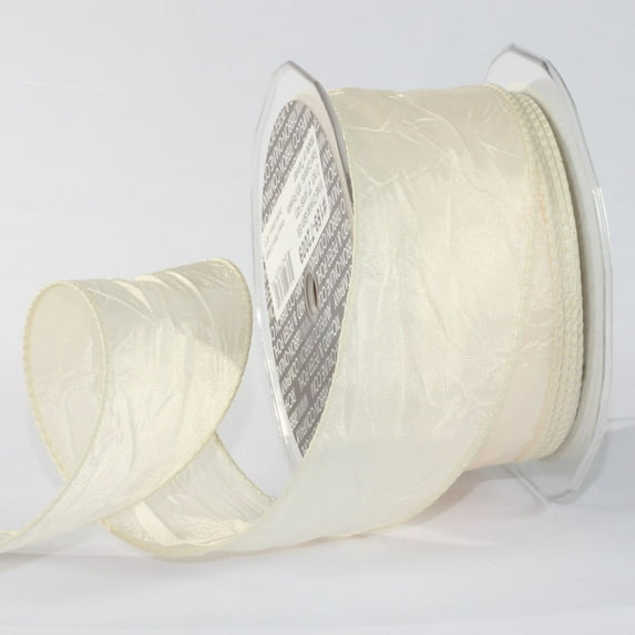 The Ribbon People Ivory Crinkled Satin Wired Craft Ribbon 2" x 27 Yards