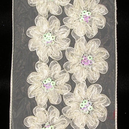 The Ribbon People Ivory Flower Applique Wired Craft Ribbon 4" x 10 Yards