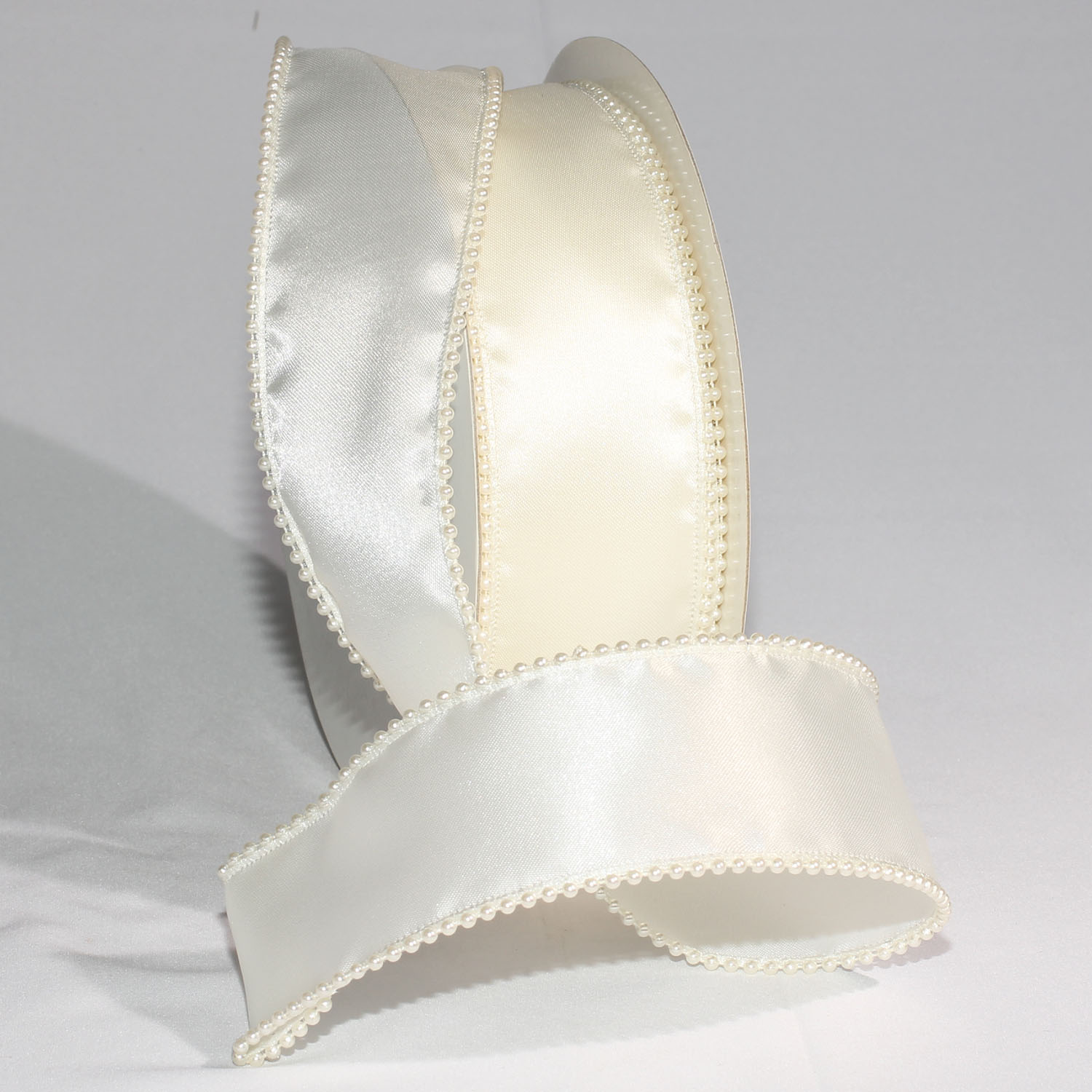 Ivory Pearl Edge Satin Wired Craft Ribbon 2