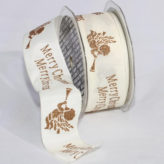 The Ribbon People Ivory Taffeta with Merry Christmas Print Wired Craft Ribbon 1.5" x 27 Yards