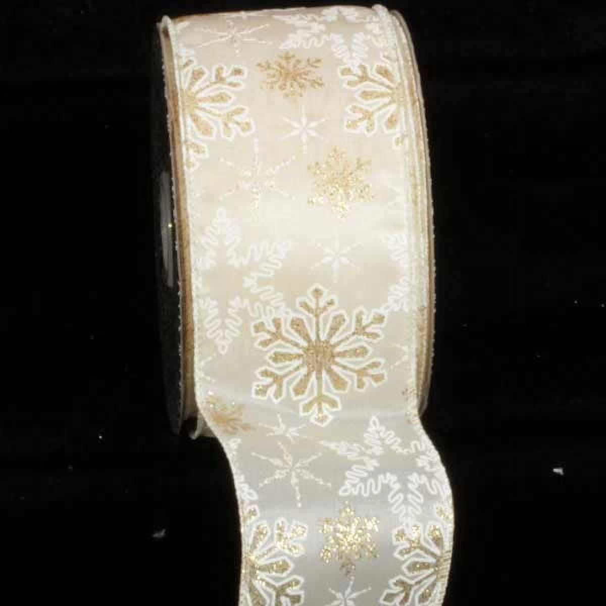 the-ribbon-people-ivory-and-gold-snowflake-wired-craft-ribbon-2-5-x-40