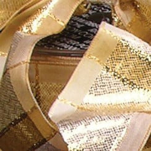 The Ribbon People Ivory and Gold Striped Woven Taffeta Wired Craft Ribbon 1.5" x 25 Yards