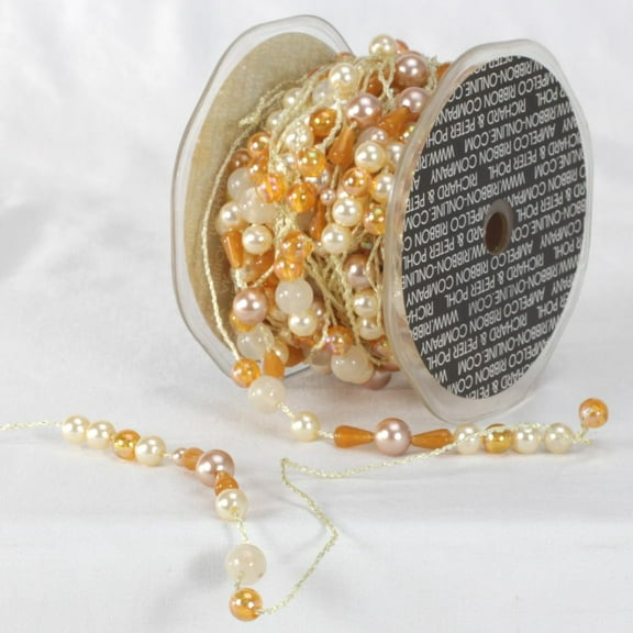 The Ribbon People Ivory and Orange Colorado Garland Beads Craft Ribbon 0.25" x 27 Yards