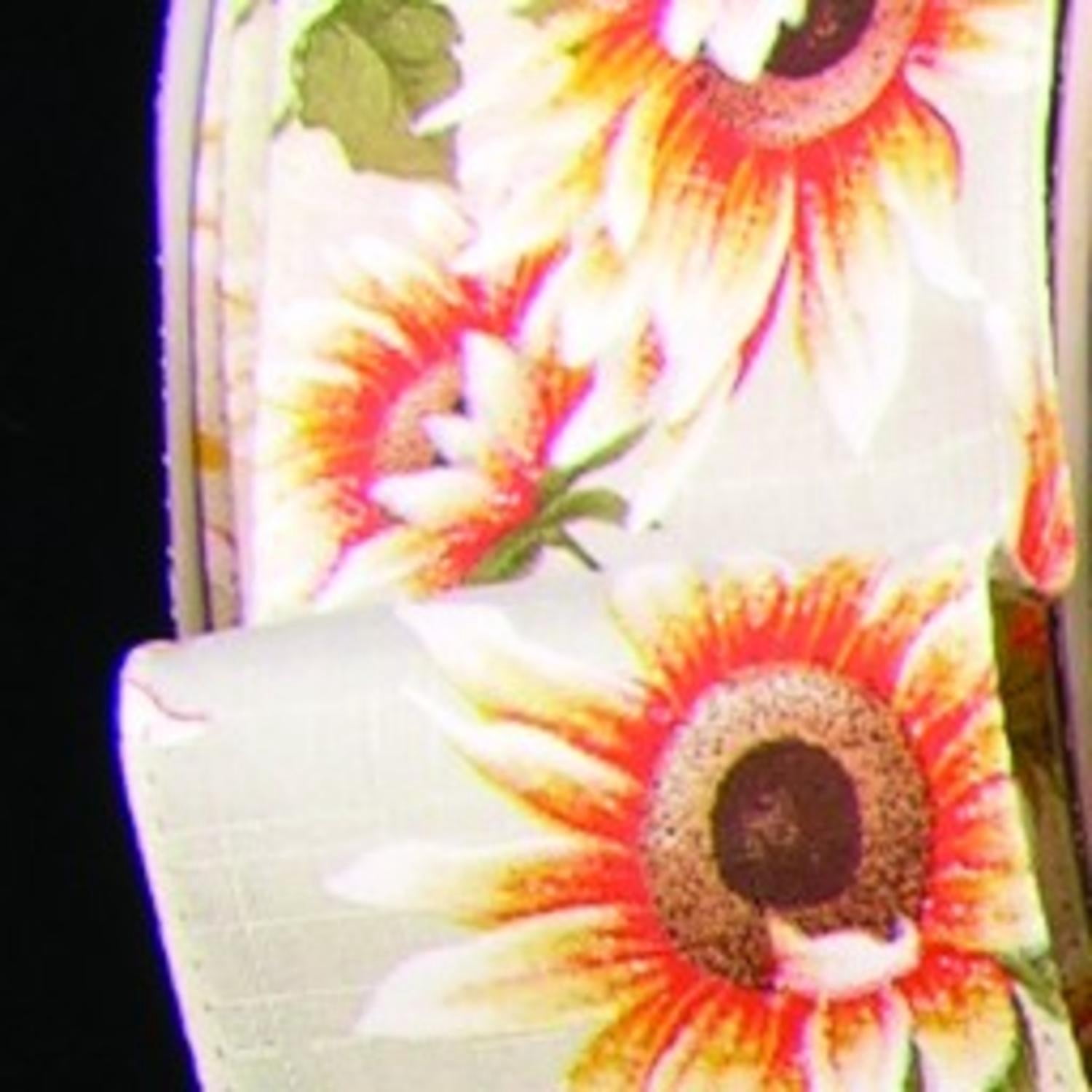 The Ribbon People Ivory and Yellow Sunflower Meadow Print Wired Craft ...