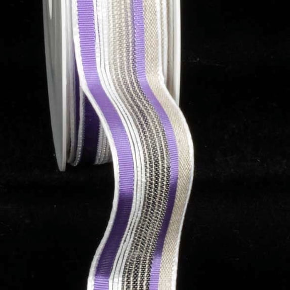 The Ribbon People Lavender and White Striped French Wired Craft Ribbon 1" x 22 Yards