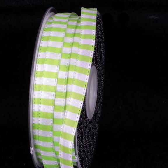 The Ribbon People Lime Green and White Striped Capri Wire Edged Craft Ribbon 0.25" x 110 Yards