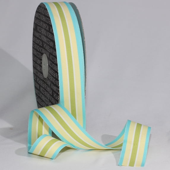 The Ribbon People Lime Green and Yellow Striped Woven Grosgrain Craft Ribbon 1.25" x 55 Yards