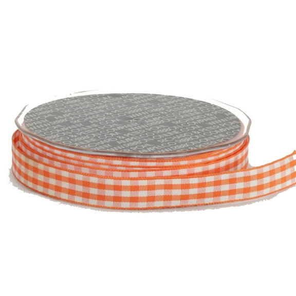 The Ribbon People Mandarin Orange and White Checkered Woven Edge Craft Ribbon 0.62" x 108 Yards