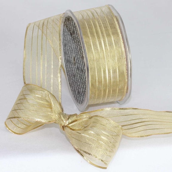 The Ribbon People Metallic Gold Striped Wire Craft Ribbon 1.5" x 27 Yards