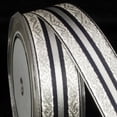 thumbnail image 1 of The Ribbon People Metallic Silver and Navy Blue Woven Striped Wired Craft Ribbon 1.25" x 27 Yards, 1 of 1