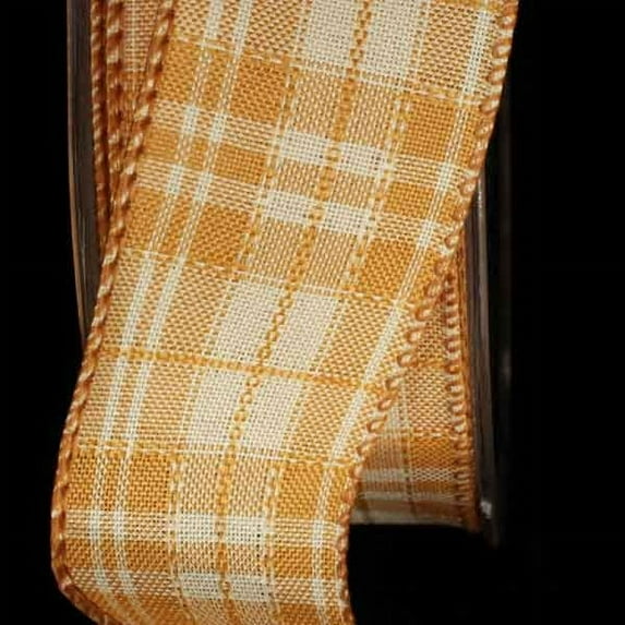The Ribbon People Mustard Yellow and White Plaid Wired Craft Ribbon 1.5" x 40 Yards
